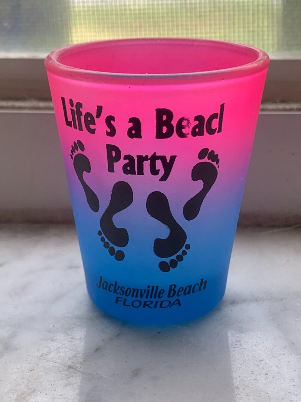 Jacksonville Beach Florida Blue/Pink Shot Glass "Life's a Beach Party"